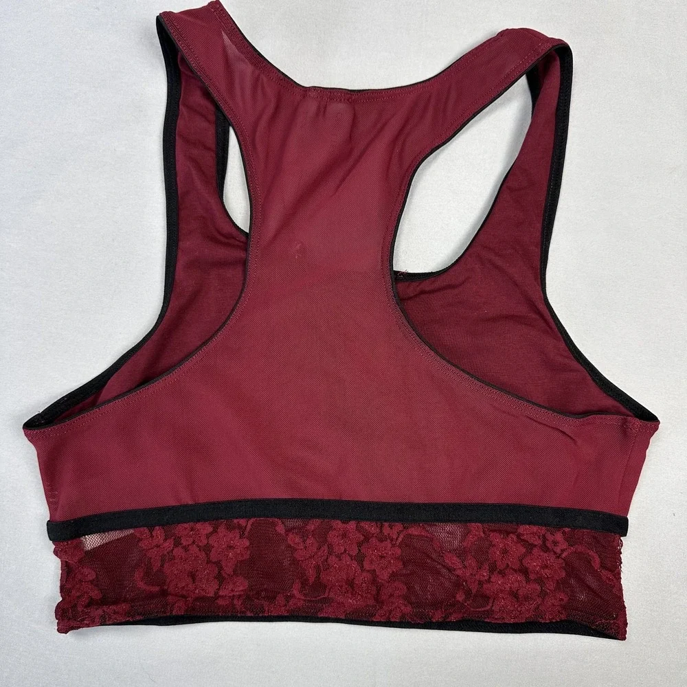 OneTeaspoon Mesh Lace Bralette Women XS‎ Wine Red Sheer Racerback Goth Edgy New